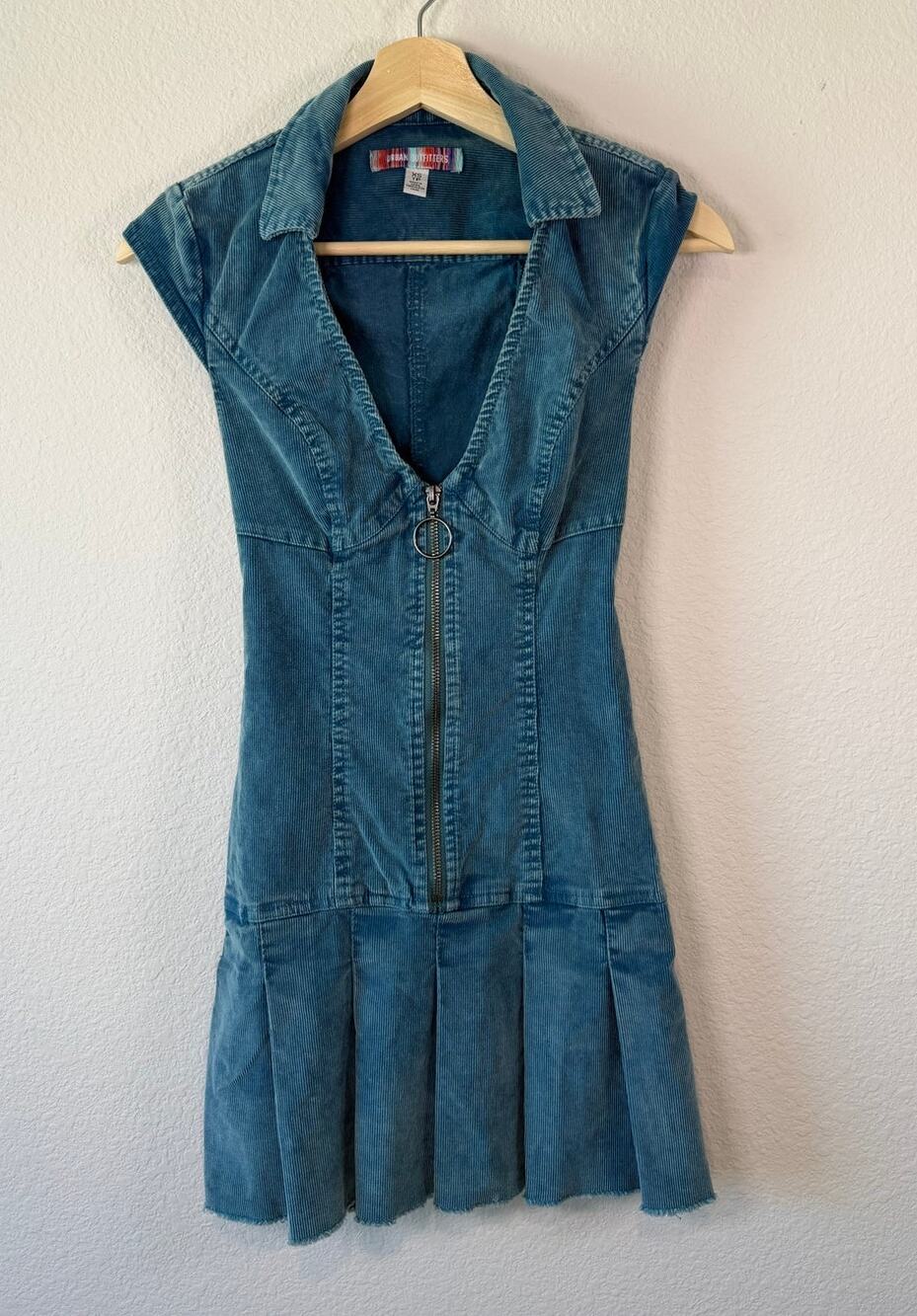 Urban Outfitters Jazzy Blue Corduroy Front Zip Pleated Mini Jumper Dress XS